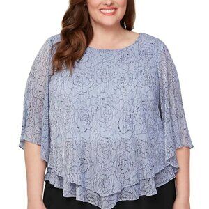 Alex Evenings Crinkle-Pleat V-Hem Blouse Lavender Plus Size 1X